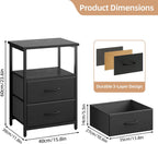 TOMNK Black Nightstand with Drawers Nightstand with Drawers | 2 Sliding Fabric Storage Drawers | Fabric | Storage Shelf | Bedroom Side Table, Night Stand, End Table | Living Room, Dorm