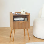 AWASEN Fluted Night Stand Set 2, Mid Century Modern Bedside Table Set of 2 with Storage Drawers, Wood Night Stand Side Table with Solid Wood for Living Room, Bedroom, Office and Small Space (Brown)