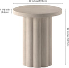 Henn&Hart 20'' Fluted Round End Table, Modern Side Table Ribbed Night Stand for Living Room, Office, Family Room, or Bedroom, Alder White