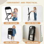 4 Pack Kids Black Plastic Folding Chair with Metal Frame for Toddler&Children, Lightweight and Stackable Foldable Seats for Indoor, Outdoor, Classrooms, Desks, Parties, Events