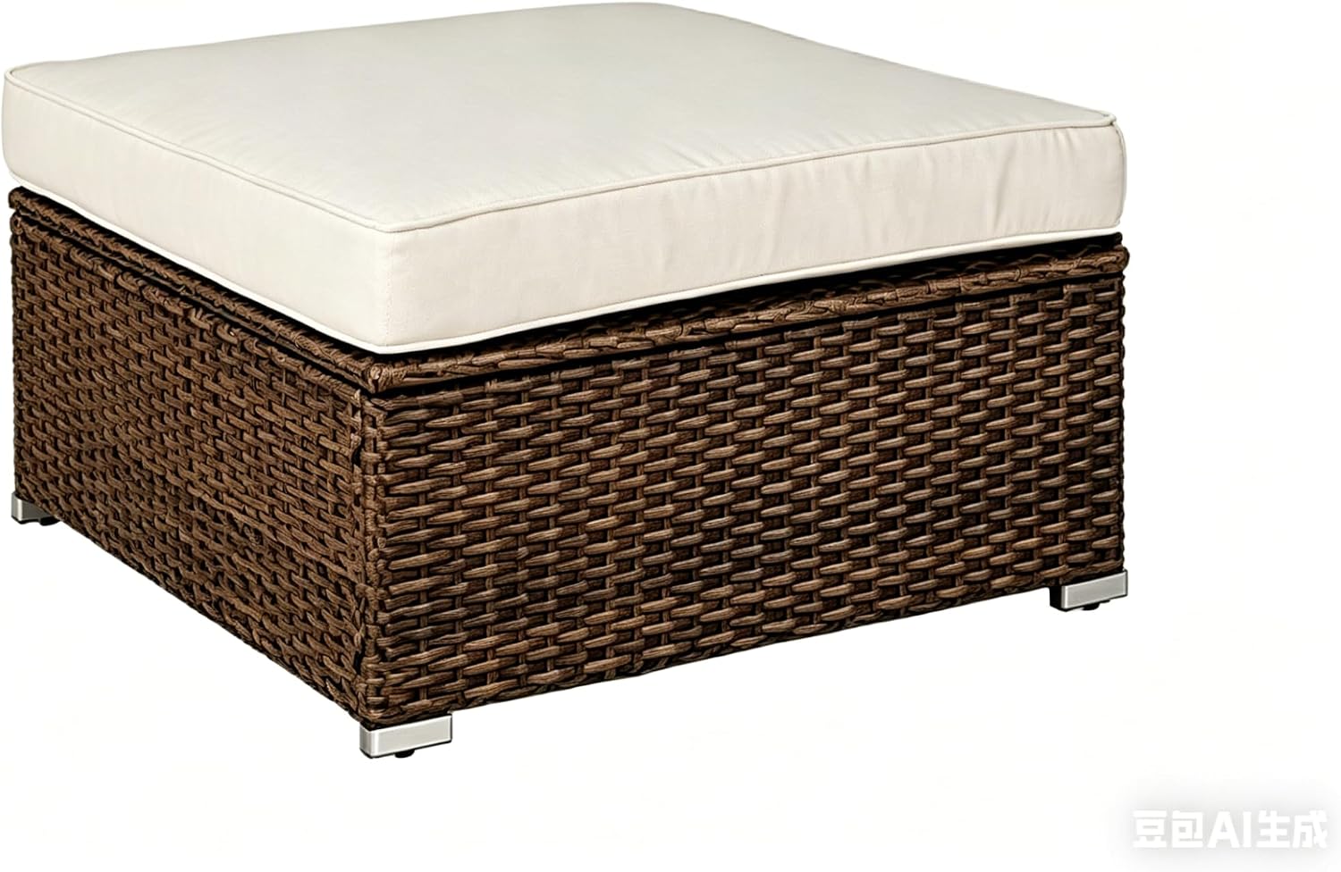 COSIEST 2 Piece Wicker Outdoor Ottoman Set, Patio Footstools with Removable Thick Cushions, Rattan Footrests for Deck, Backyard, Poolside, White
