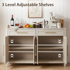 Mid-Century Modern Arched Sideboard, 55" Buffet Cabinet with Storage, 4-Door Accent Cabinet, Long Sideboard Buffet Table for Kitchen, Living Room, White