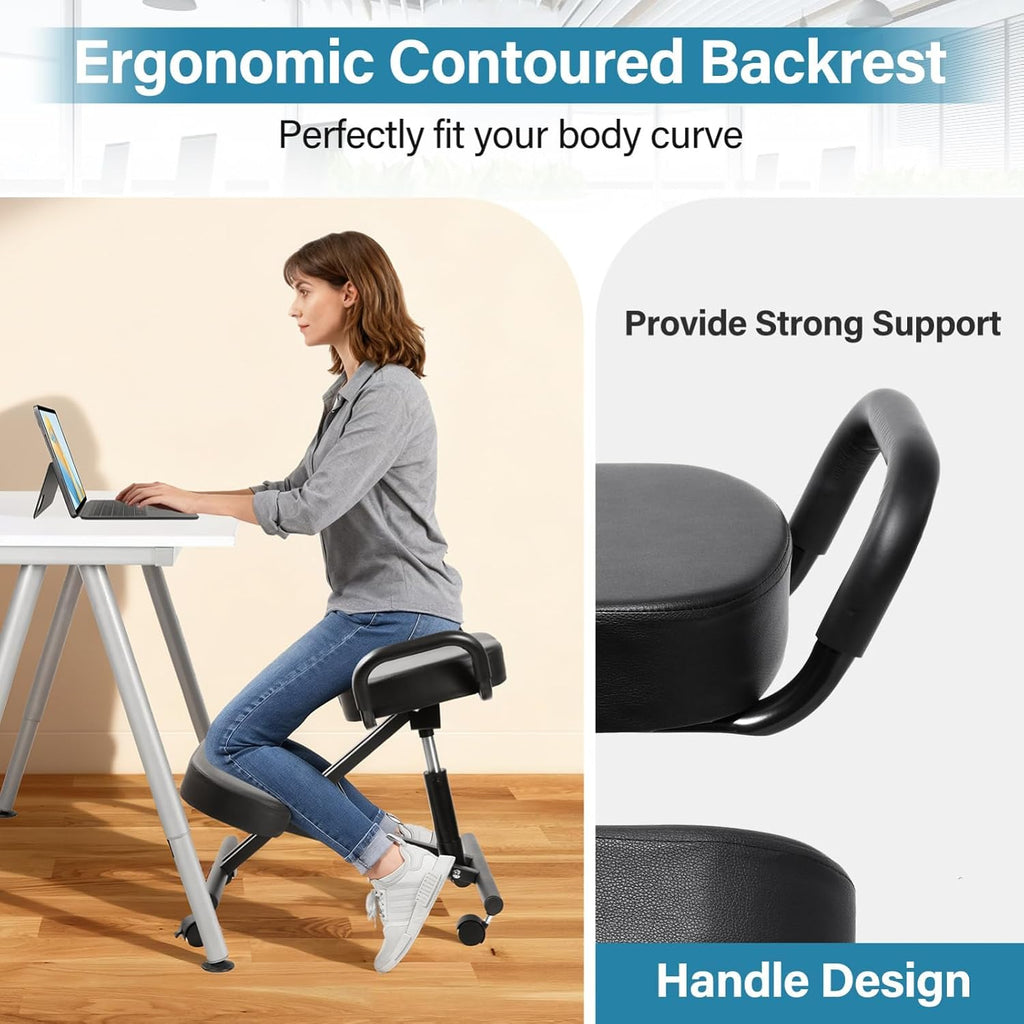 Ergonomic Kneeling Chair with Back Support, Office Kneeling Chair with Adjustable Height and Lumbar Support, Suitable for Banks, Conference Rooms, Offices, and Home Reception(Without Backrest)