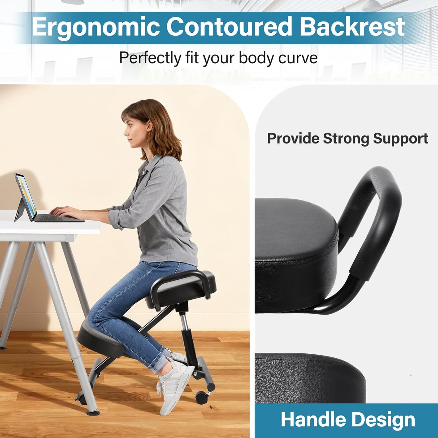 Ergonomic Kneeling Chair with Back Support, Office Kneeling Chair with Adjustable Height and Lumbar Support, Suitable for Banks, Conference Rooms, Offices, and Home Reception(Without Backrest)