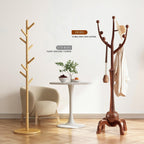 Wood Freestanding Coat Rack with 8 Hooks Coat Tree Standing,Walnut | Wooden Creative Clothes Hanger with Sturdy Sphere Base and Tree Branch Hooks 160lb Load Capacity for Entryway Hallway Bedroom
