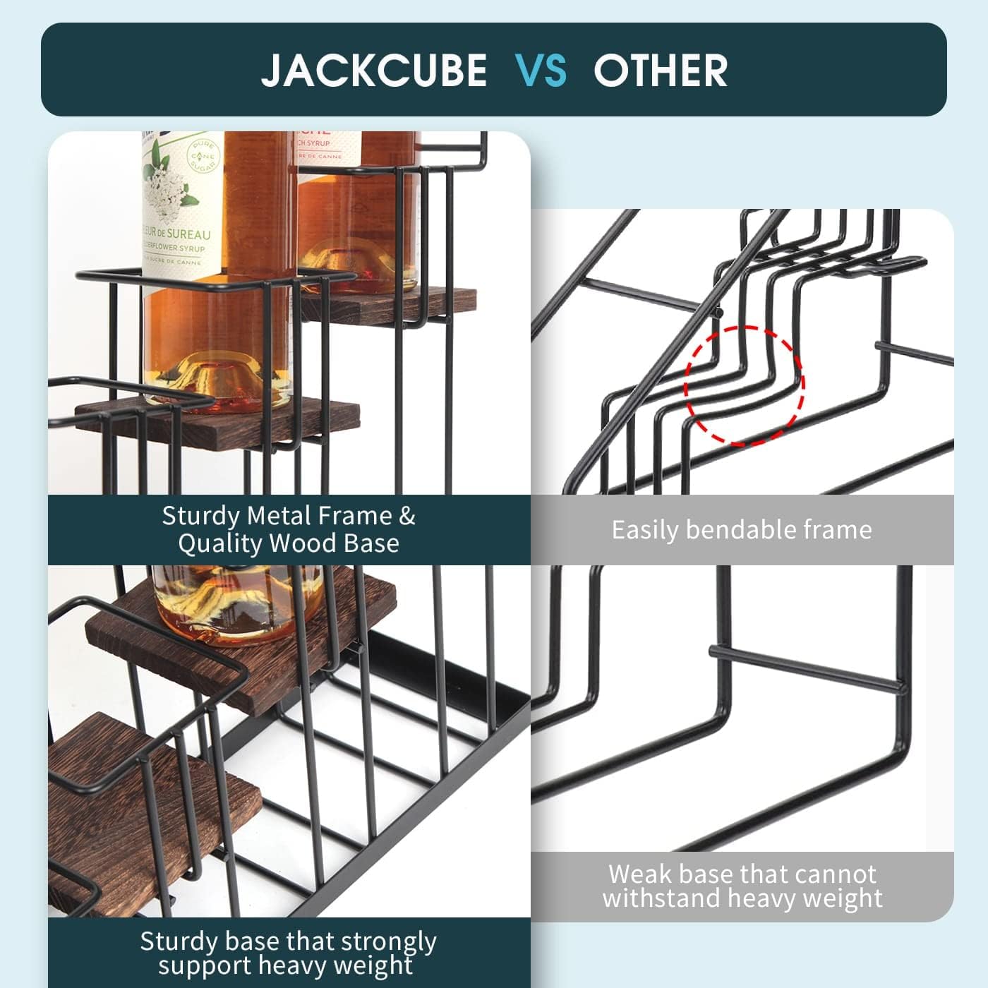 Coffee Syrup Organizer Rack, Rustic Wood and Metal Wire, 4-Tier Display Holder Coffee Station Bar Accessory for Syrup, Wine, Dressing Bottle Countertop Display Storage Stand for Kitchen - MK816A
