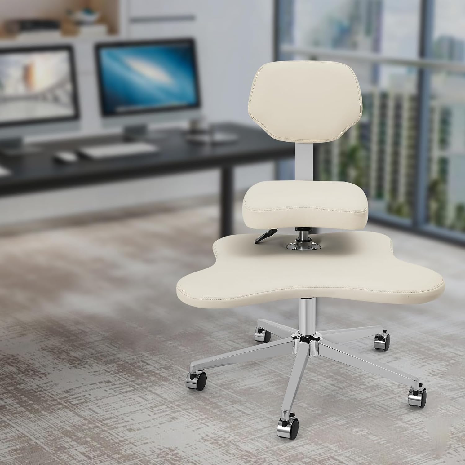 Cross Legged Office Chair, Ergonomic Criss Cross Desk Chair, Meditation Chair with Wheels, Height Adjustable Seat with Back Support