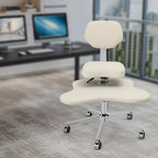 Cross Legged Office Chair with Wheels, Criss Cross Chair with 2 Adjustable Cushions, Ergonomic Meditation Chair for Home Office, Kneeling Chair with Swivel Base, Ivory White