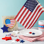 Bucherry 120 Pcs 4th of July Patriotic Wood Stars Red White Blue Crafts 250th Anniversary Independence Memorial Veterans Day DIY Craft Vase Bowl Filler Table Tiered Tray Decoration (0.4,0.8,1.2 Inch)