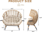 Double Egg Chair with Cup Holder Outdoor Indoor,2 Person Oversized Wicker Lounge Chair with 8” Thicken Cushions & Rain Cover 700lbs for Patio Balcony Porch Living Room