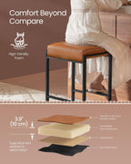 VASAGLE EKHO Collection - Bar Stools Set of 2, Counter Height Bar Stools, Synthetic Leather with Stitching, Mid-Century Modern, 26-Inch Tall, Kichen Home Bar Dining Room, Caramel Brown ULBC086K01V1