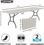 LIFETIME 8-Foot Fold-in-Half Table, Light Commercial, Durable, Portable, Seats 8, Almond