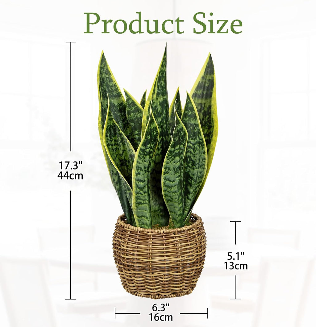 Hollyone Artificial Snake Plant in Woven Basket 17" Faux Sansevieria Trifasciata Plants Large Fake Snake Plants Potted for Home Office Room Farmhouse Indoor Decor Housewarming Gifts
