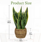 Hollyone Artificial Snake Plant in Woven Basket 17" Faux Sansevieria Trifasciata Plants Large Fake Snake Plants Potted for Home Office Room Farmhouse Indoor Decor Housewarming Gifts