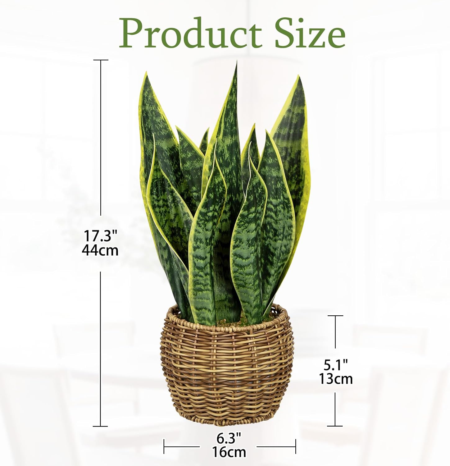 Hollyone Artificial Snake Plant in Woven Basket 17" Faux Sansevieria Trifasciata Plants Large Fake Snake Plants Potted for Home Office Room Farmhouse Indoor Decor Housewarming Gifts