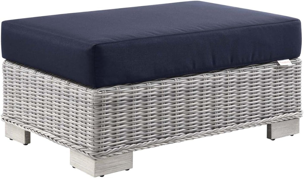 Modway Outdoor Patio Wicker Rattan 2-Piece Armchair and Ottoman Set in Light Gray Navy