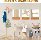 8-Hook Freestanding Wooden Coat Rack 2 Adjustable Heights Nature | Suitable for Bedroom Hallway Entrance Office,Holds Hats Handbags Purses Neatly,Space-Efficient Vertical Stand