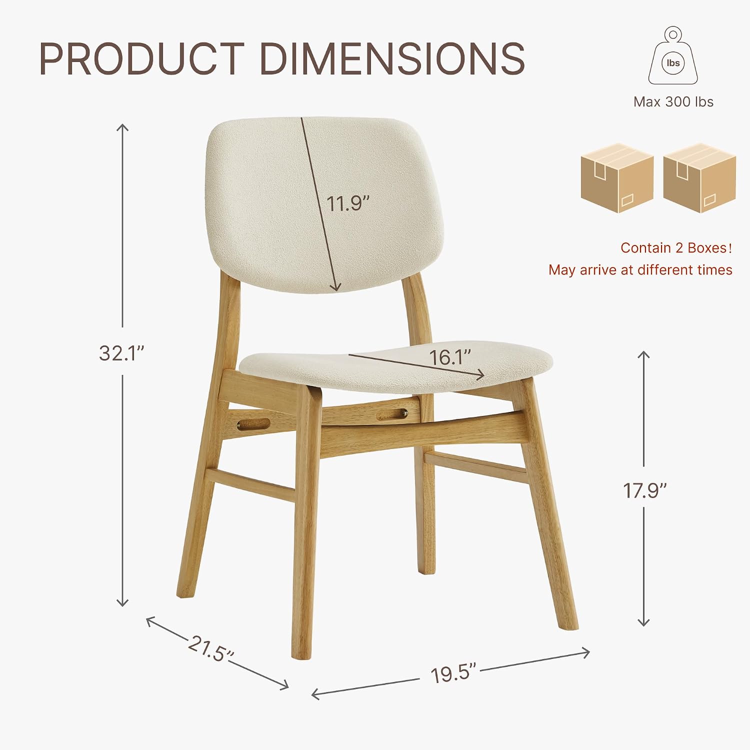 KISLOT Wooden Dining Chairs Set of 4, Upholstered Modern Dining Room Chairs, Mid Century Solid Oak Wood Kitchen Chairs for Farmhouse, Restaurant, Café (Cream Fabric & Original Color)