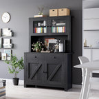 Garvee Farmhouse Kitchen Pantry Cabinet with Microwave Stand, Rustic Buffer Sideboard with Sliding Barn Door, Freestanding Storage Cupboard with Adjustable Shelves for Dining Room