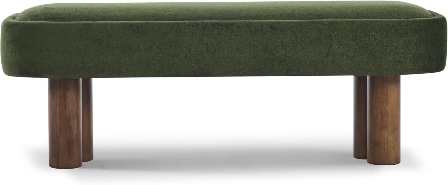 Christopher Knight Home Damas Fabric Upholstered Dining Bench, Wooden Entryway Bench, Long Sofa Footstool for Living Room, Bedroom End of Bed Bench, Olive Green+Walnut