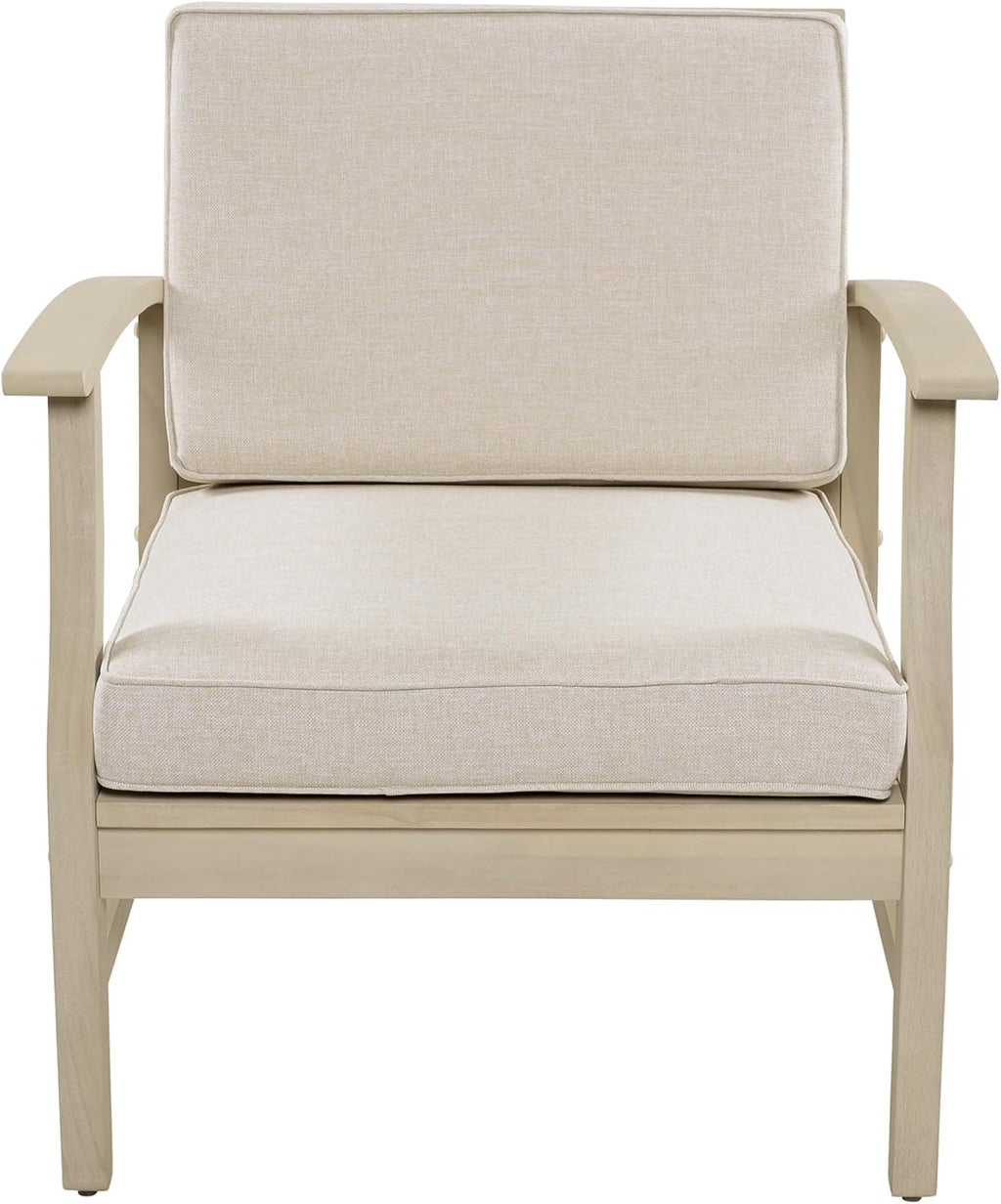 Christopher Knight Home Perla Acacia Wood Lounge Chair Outdoor Set of 2 with Removable Cushion, Wooden Patio Accent Chair, Patio Garden Comfy Reading Chair, Sand/Beige