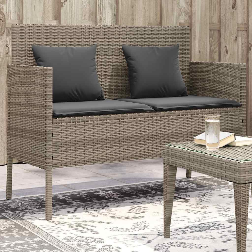 Gray Poly Rattan Patio Storage Bench with Cushion, Outdoor Seat with Waterproof Bag and Gas Spring