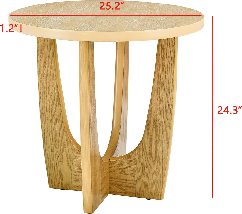 25" Round End Table, Wooden Side Table, Night Stand for Living Room,Reception Room (Oak Color)