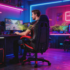 Gaming Chair, Video Game Chair with LED Light, Ergonomic Massage Computer Chairs Height Adjustable with 360° Swivel Seat and Headrest(US Fast Arrival) Black & Red
