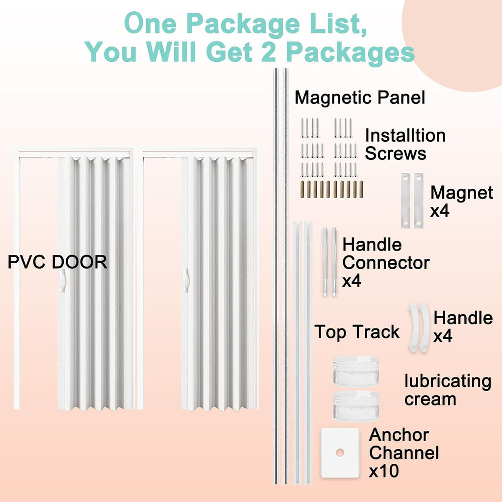 72" x 80" Enhanced Double Walled Interior Accordion Doors, Oak PVC Panel Strong Magnet Folding Closet Door, Space-Saving Bi Fold Doors with Heavy-Duty Nylon Rollers & Upgrated Handle, Easy to Install