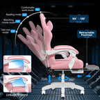 Gaming Chair with Massage Ergonomic Computer Chair with Footrest and Lumbar Support Reclining PC Game Chair for Boys with Adjustable Armrest and Headrest Pink