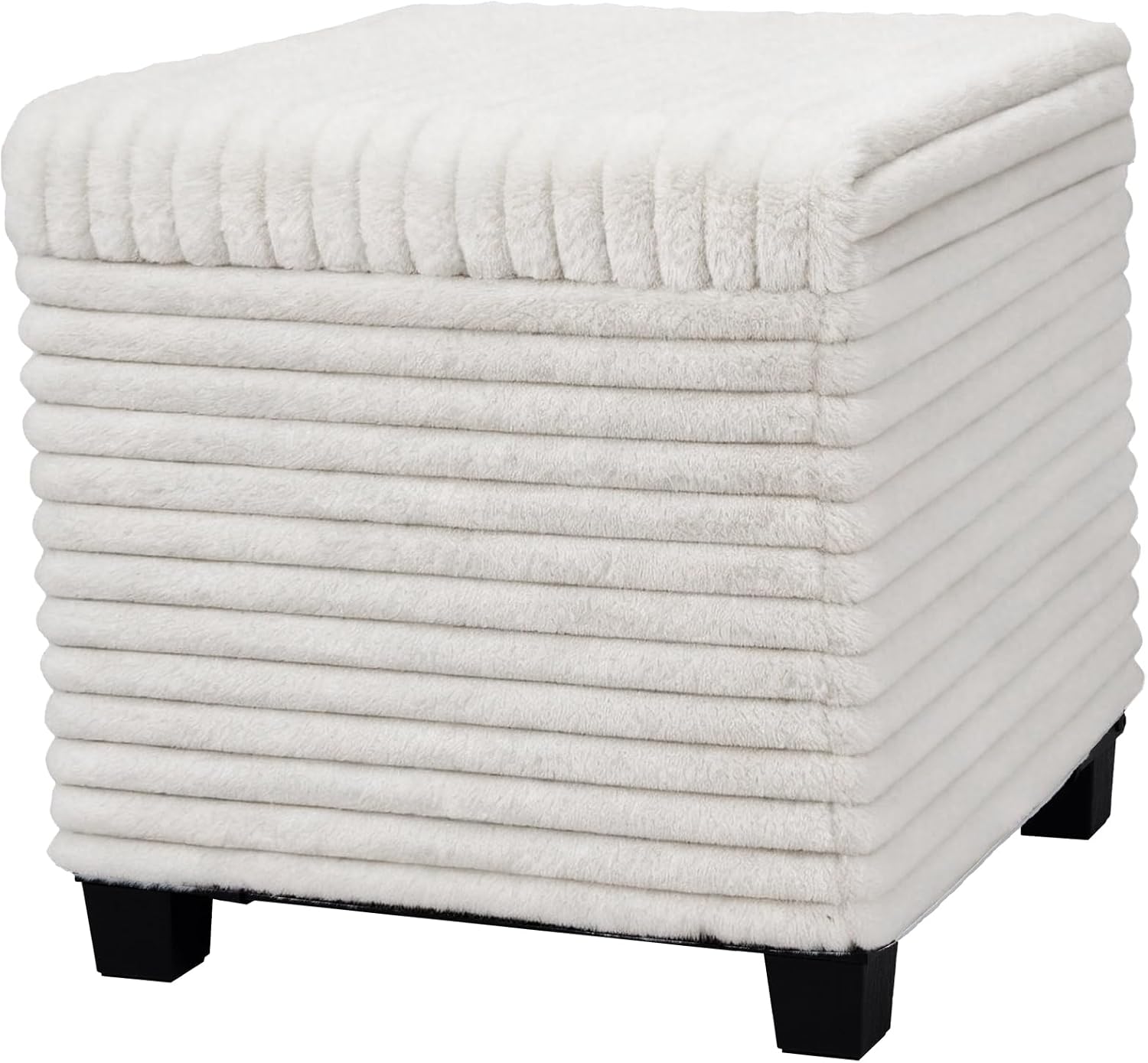 ABHENG 17.7 inches Faux Fur Ottomans Cube with Legs, Metal Framed Vanity Stool Chair Storage Ottoman Foot Rest Stool, Holds 770 LB for Dorm Living Room Bedroom White UASND644W
