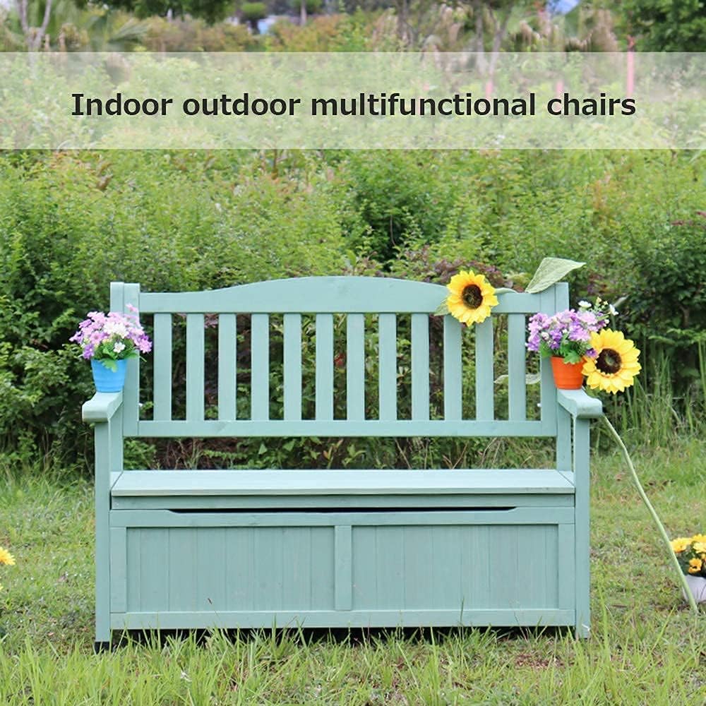 Terrace Park Benches Outdoor Storage Bench, Weatherproof Solid Wood Bench, Double Courtyard Bench with Backrest and Armrests, for Storing Gardening Tools/Outdoor Supplies,