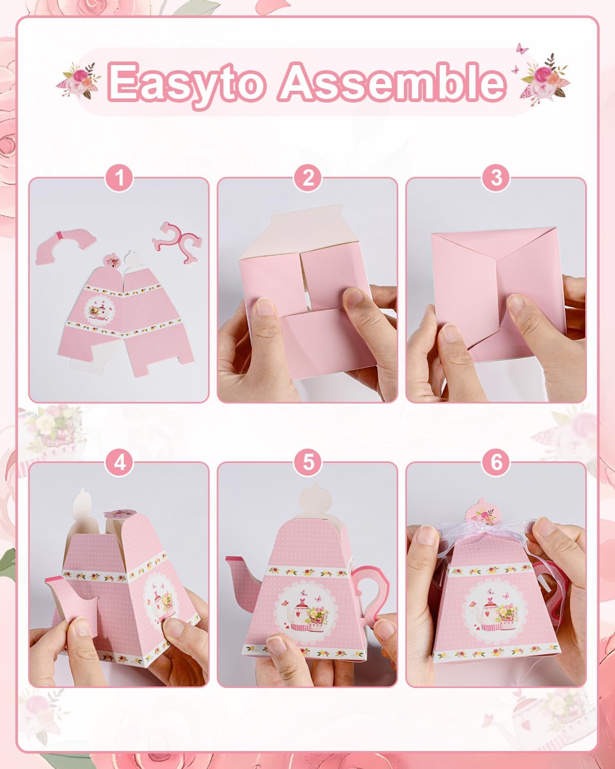 Liobelon 24 Pieces Floral Tea Party Favors Boxes Centerpiece Table Decoration Teapot Favor Boxes Tea Party Treat Gift Boxes Goodie Treat Bags Candy Boxes for Wedding Baby Shower Tea Party Decorations