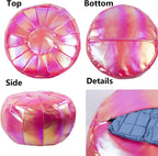 Round Unstuffed Sparkling Pouf Ottoman, Bean Bag Chair, Foot Stool, Foot Rest, Storage Solution (Empty & New) for Living Room (Pink（L）, Large)