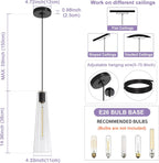 Modern Glass Pendant Lights Kitchen Island, Dimmable Black Pendant Light Fixtures 1 Pack, Adjustable Farmhouse Hanging Light Fixture with Clear Glass Shades for Hallway Dining Room