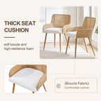 Rattan Dining Chairs Set of 2, Modern Upholstered Boucle Fabric Dining Chairs,Kitchen Room Chairs with Solid Metal Legs and Rattan Back,Brown