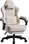 GTPLAYER Gaming Chair for Adults, Ergonomic Video Game Chairs, Footrest & Linkage Armrest, Reclining High Back Silla Gamer with Wider Seat for Home Office, Ace Pro, Cream