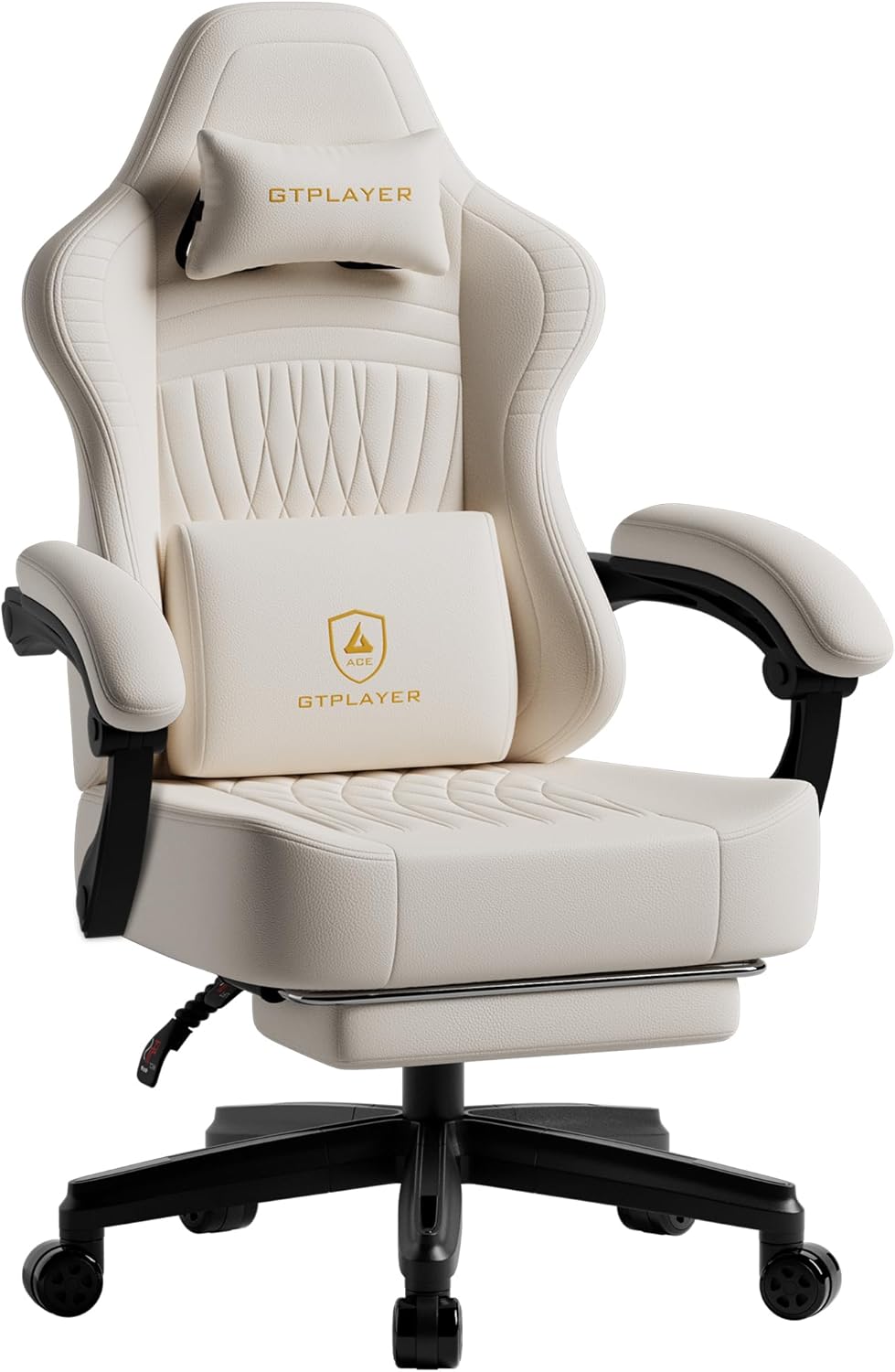 GTPLAYER Gaming Chair for Adults, Ergonomic Video Game Chairs, Footrest & Linkage Armrest, Reclining High Back Silla Gamer with Wider Seat for Home Office, Ace Pro, Cream