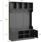 Hall Tree with Bench and Shoe Storage, 5-in-1 Entryway Coat Rack with LED Sensor Light, Hooks and Storage Cubes, Shoe Cabinet with Fluted Door, Modern Hall Tree for Entryway, Living Room