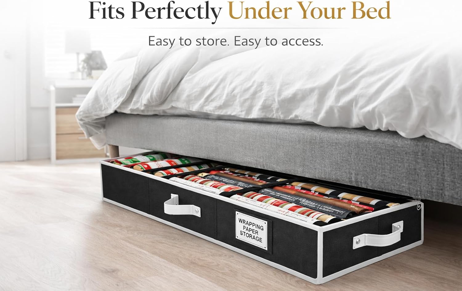 Wrapping Paper Storage Organizer – Under-Bed Gift Wrap & Ribbon Organizer Container (Fits up to 24 Rolls, 40″ × 14″ × 6″) Durable Fabric with Accessory Pockets & Adjustable Dividers