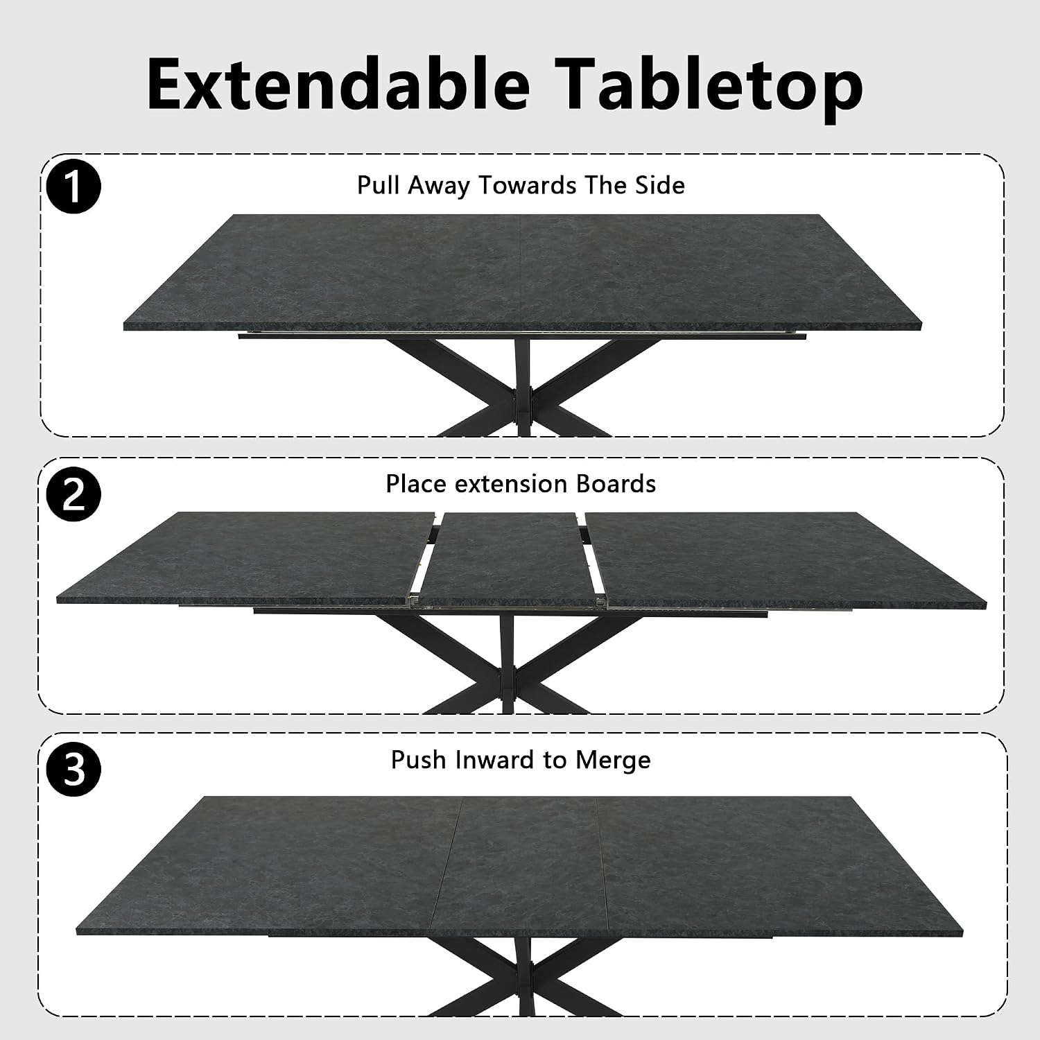 63-79 Inch Extendable Dining Table for 6-10, MDF Rectangular Kitchen Table with Removable Butterfly Leaf and Black Metal Base, Space Saving Design for Small Spaces & Holiday Gatherings, Black Lava