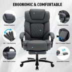 Reclining Office Desk Chair with Footrest Wide Seat Heavy Duty Desk Chair with Lumbar Support, 500lb Faux Leather Big Tall Office Chair with Leg Rest, Grey