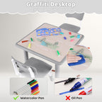 DOREROOM Kids Table and 2 Chairs Set, Height Adjustable (17.7"-26.1") Toddler Table and Chair Set, Multi-Activity Table with Graffiti Desktop, Children’s Table and Chairs for Classroom, Home & Daycare