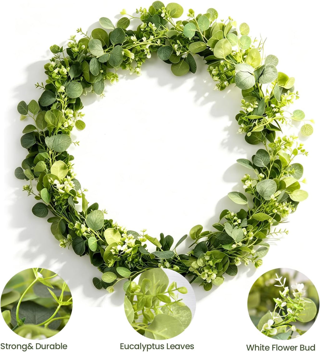Eucalyptus Garland 4 Pack, Artificial Greenery | Faux silver dollar eucalyptus for small wedding tables, mantels and showers; flexible, reusable and easy to arrange