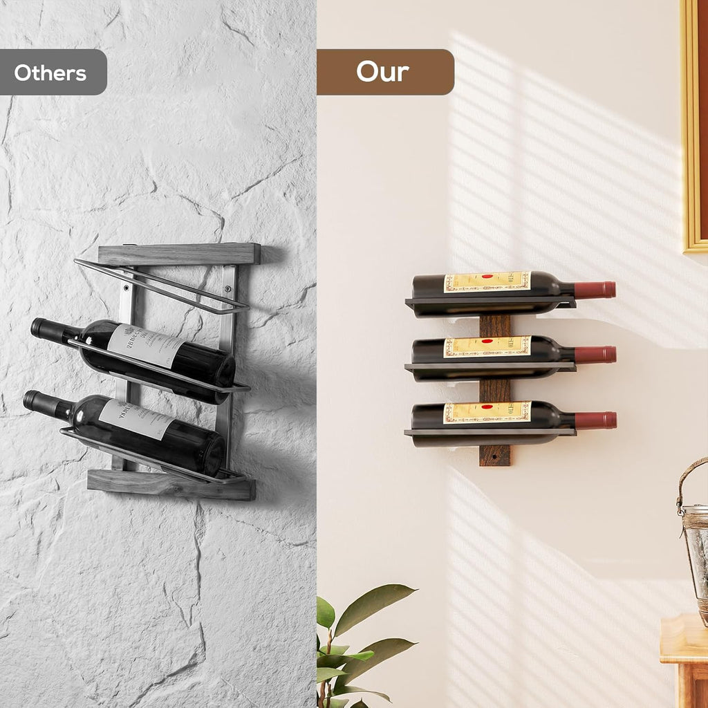 B4Life Wall Mounted Wine Rack for 3 Bottles Wood & Metal Storage | Small Space And Apartments Wine Selection, Newcomers, Dress Up A Blank Wall,Wine Rack Small,Wall Mounted Bar