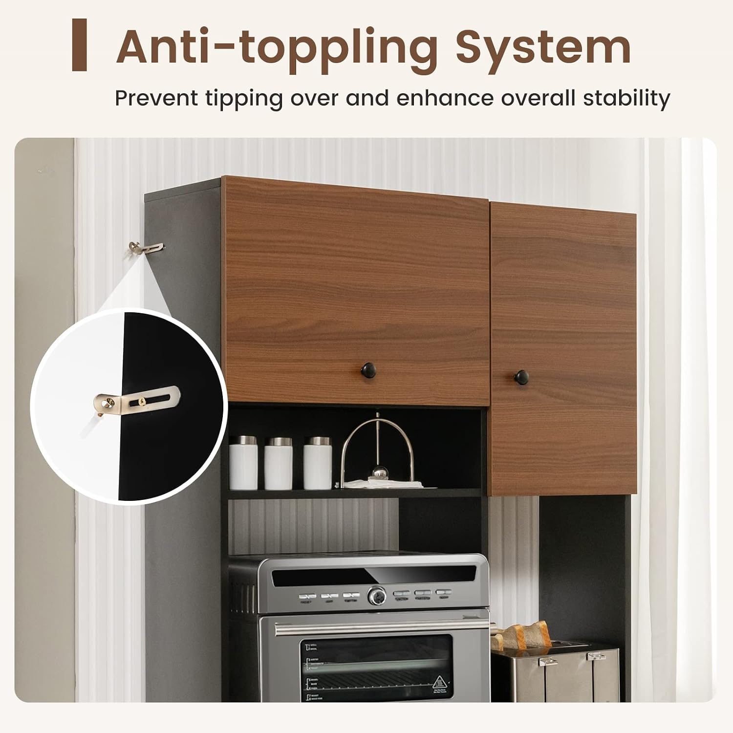 PETSITE Kitchen Buffet Hutch Storage Cabinet, 71" Freestanding Pantry with 3 Cabinets & Drawers, Adjustable Shelves, Microwave Cupboard for Living Room, Dining Room (Walnut)