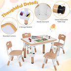 Costzon Kids Table and 4 Chairs, Height Adjustable Toddler Desk Set w/Easy-to-Wipe Graffiti Desktop & 2 Storage Basket for Home, Classroom, Daycare, Playroom, Art Study Table Set (Natural, 5 PCS)