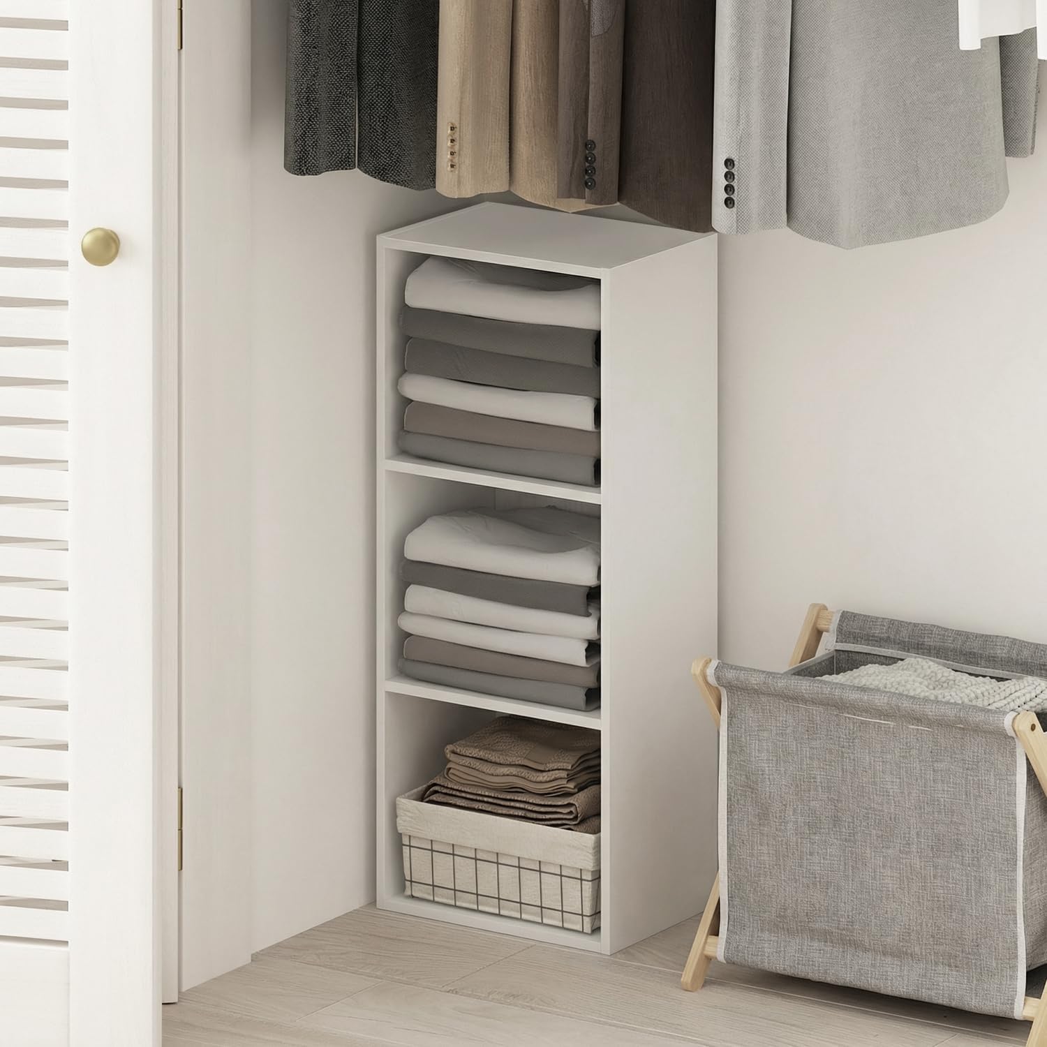 Furinno PASIR Book Shelf, 3-Cube Bookcase, Standing Bookshelf, Open Storage Shelf, Closed Back, Easy Assembly, 9.3 x 12 x 31.5 Inches, for Home Office, Living Room, Plain White