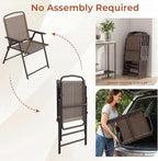 TLSUNNY Patio Folding Chairs Set of 2, Portable Dining Lawn Chairs, Outdoor Folded Furniture W/Breathable Textilene & Steel Frame, Armrests & Crossbar, All Weather for Pool, Camping (2, Brown)