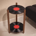 Roowest Vinyl Record Table 2 Tier Round Side Table with Storage Shelf Retro Record Desk Music Theme Home Decoration for Room Bedroom Plant Stand 1950's Rock and Roll Music Birthday Party Decor